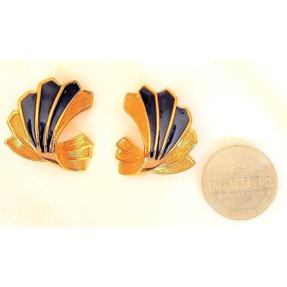Vintage 1990 Avon Draped Elegance Enameled Faux Lapis Clip Earrings NOS